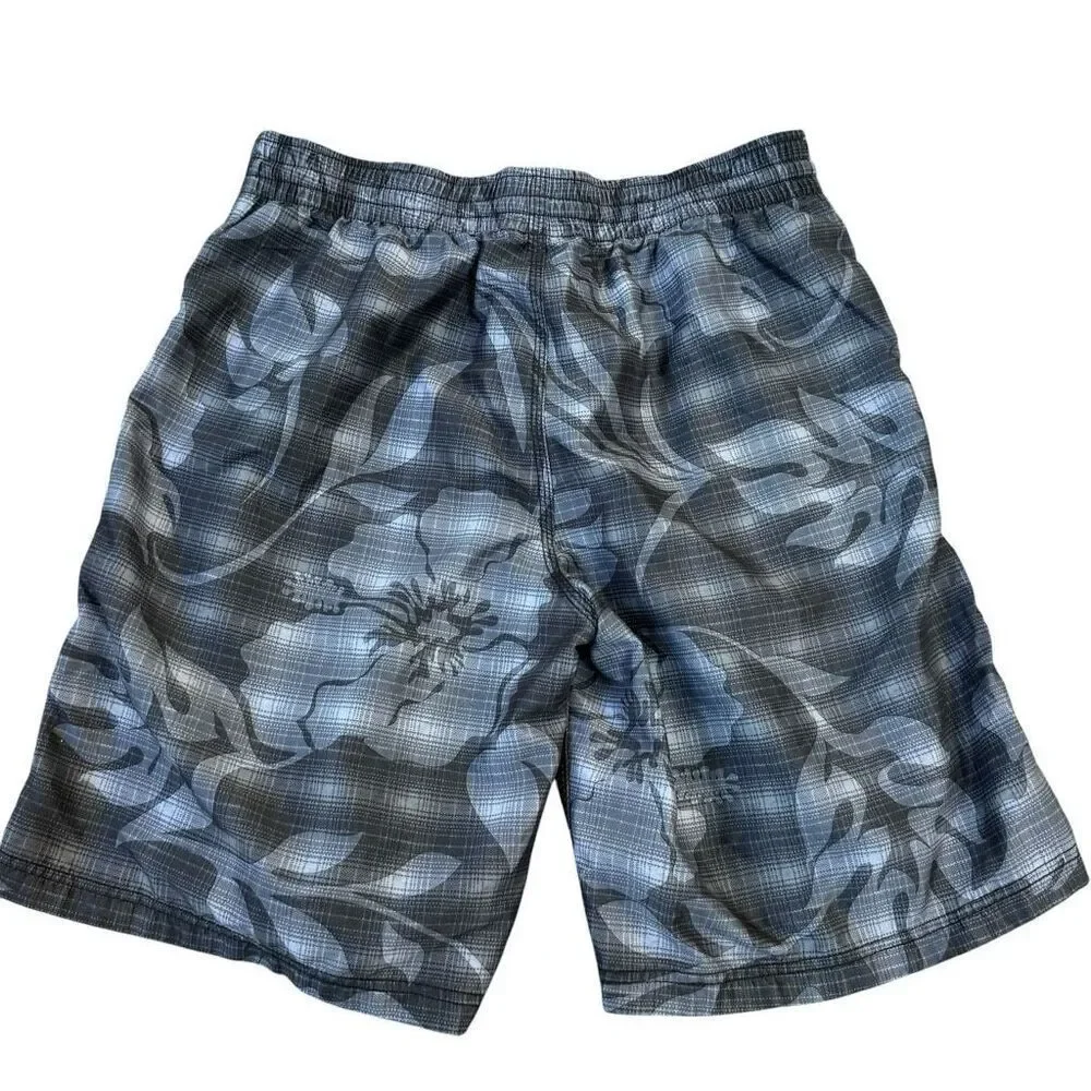 Speedo Swimwear Mens gray floral Plaid Trunks Pocket Stretch Pull On Lining Sz M